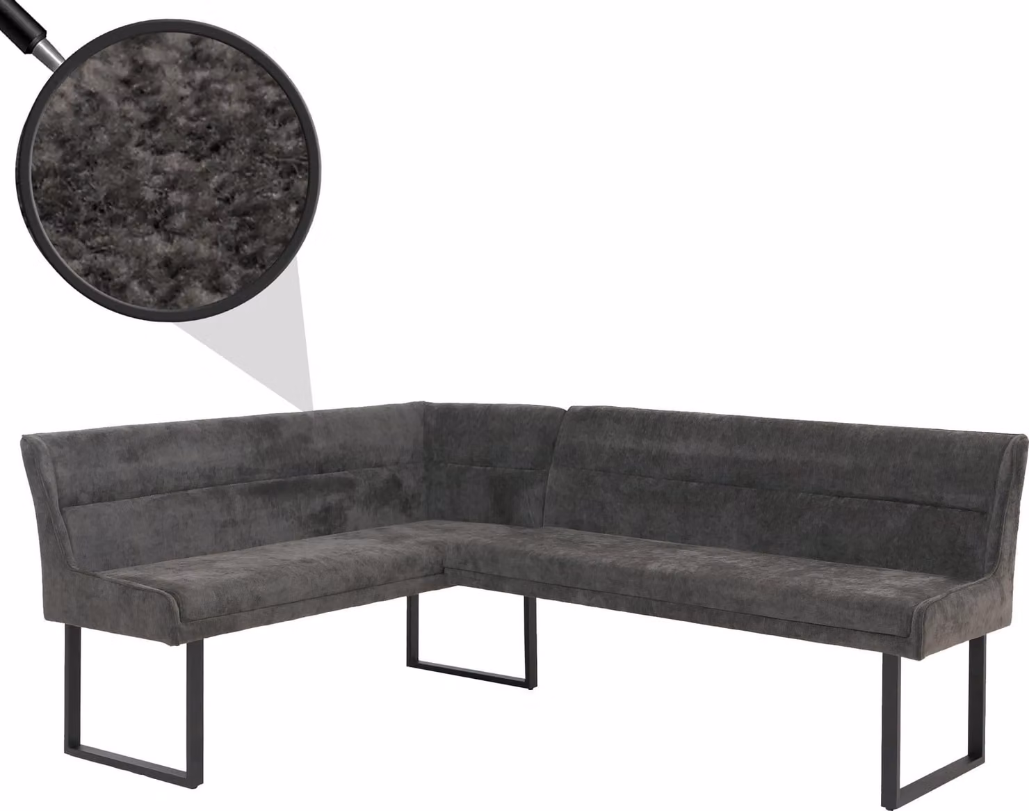 Panca da cucina HWC-O81, panca per sala da pranzo, tessuto/tessuto in velluto (310 g/m²), metallo, 159x210 cm, colore grigio scuro