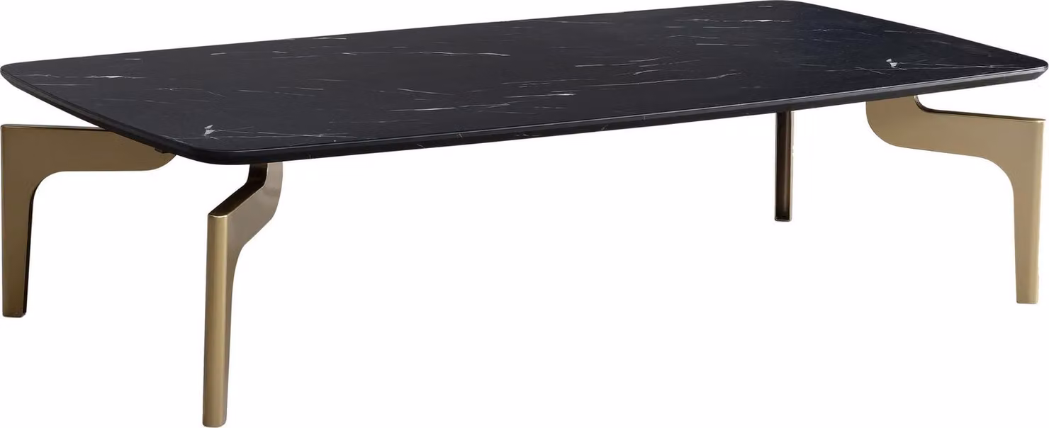 WOHNLING Tavolino da salotto 120x60x30,5 cm con effetto marmo lucido nero/oro Tavolino da salotto rettangolare con struttura in metallo Tavolino da divano Grande tavolo