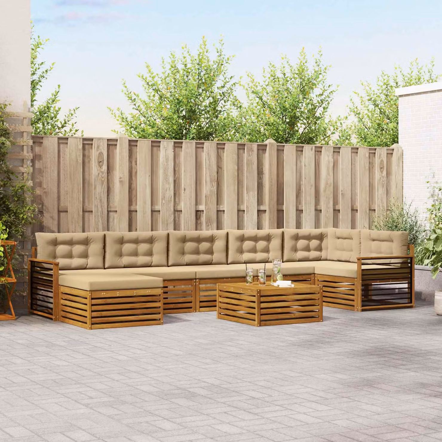 Set di divani da esterno vidaXL 8 pz in legno di acacia con cuscini beige e marrone per giardino e terrazza