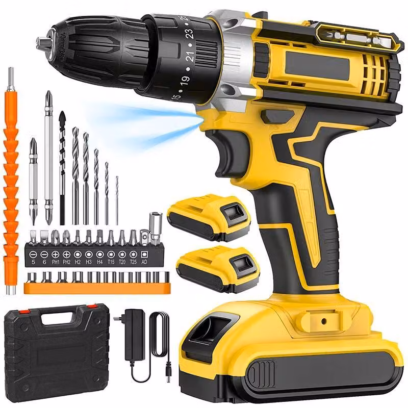Trapano avvitatore a batteria da 18V - Trapano e avvitatore senza fili - Include 2 batterie agli ioni di litio - Coppia di 45 Nm - 2 velocità - Mandrino autoserrante da 10 mm