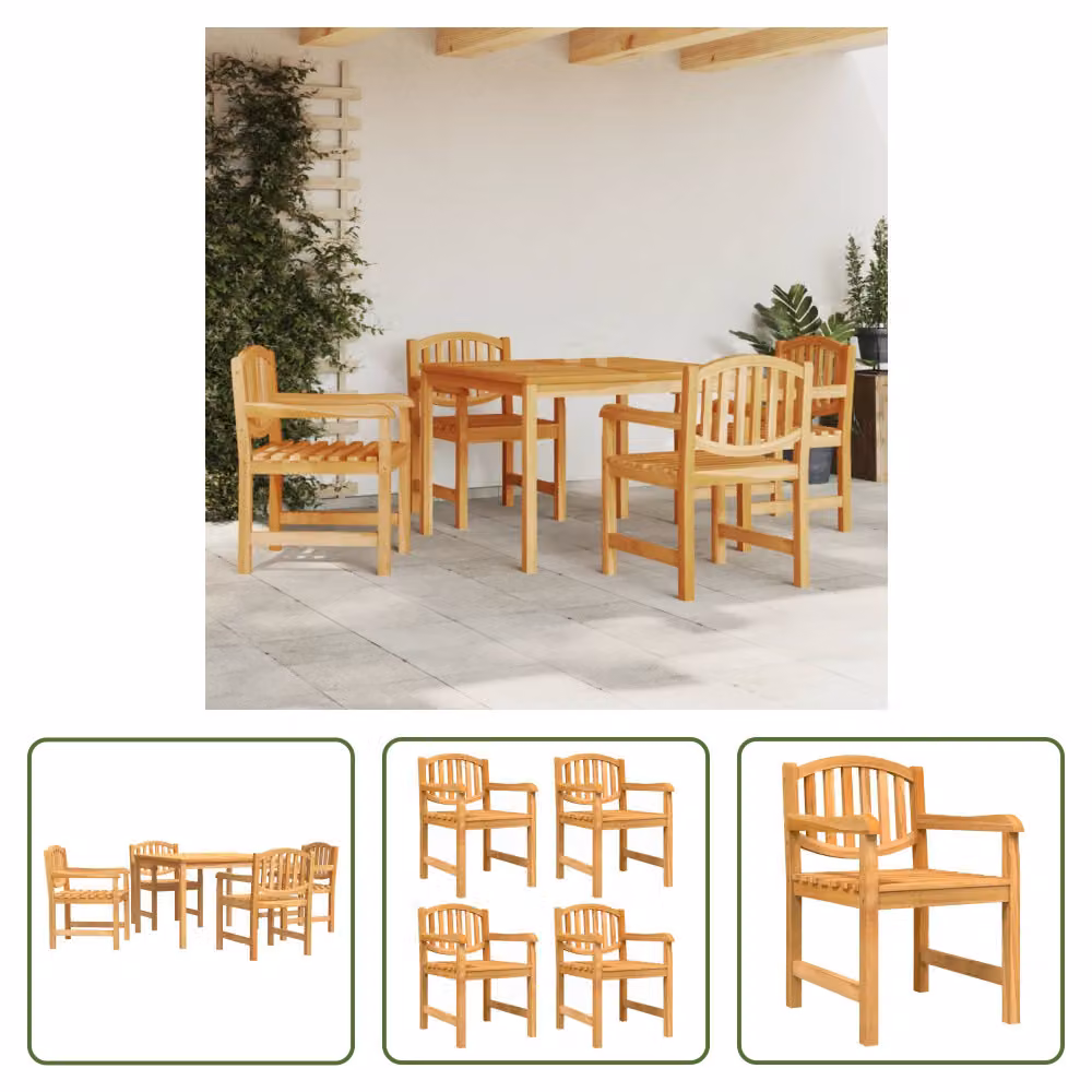 The Living Store 5 pezzi. Set da pranzo da giardino in legno massiccio teak