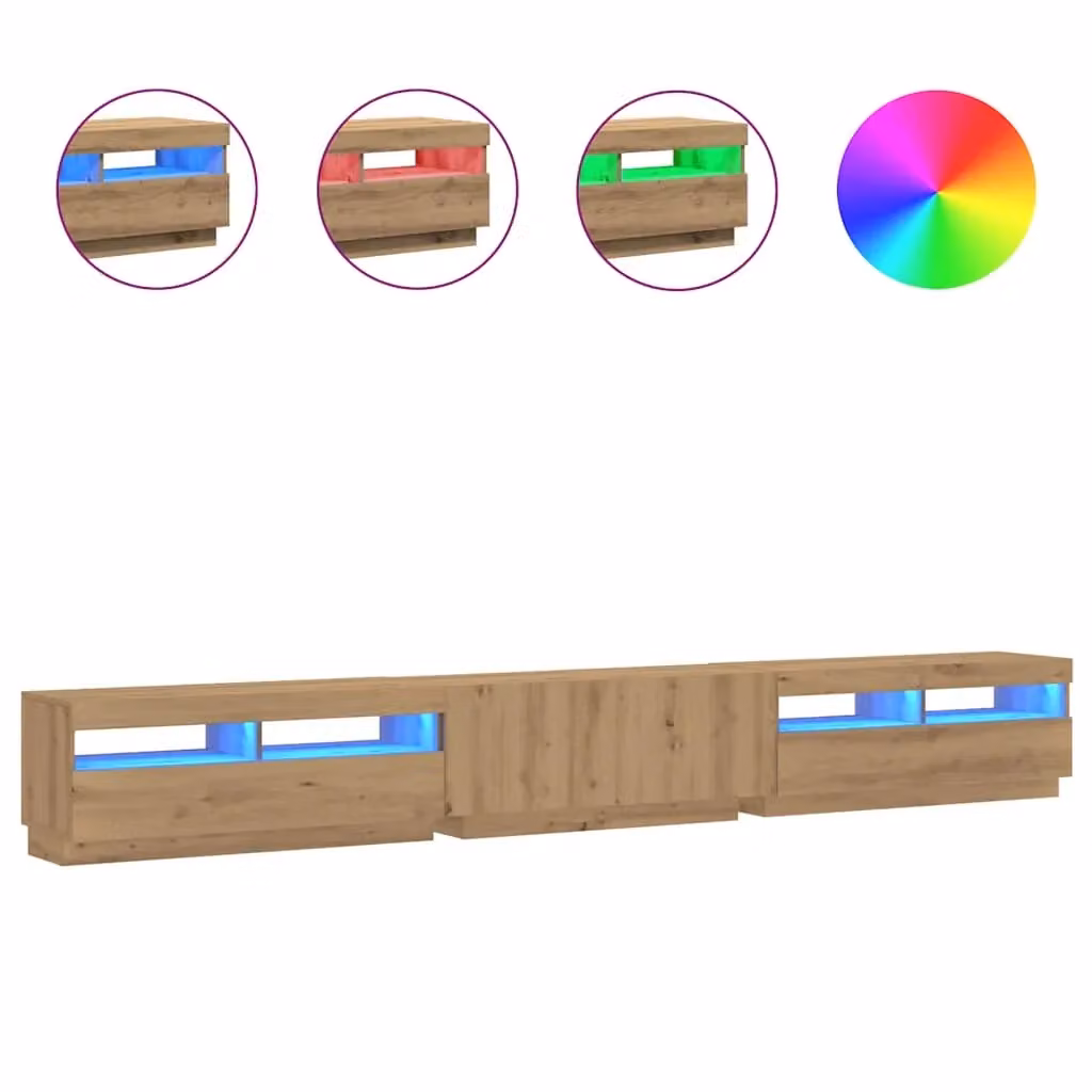 Set di 3 mobili porta TV moderni HELLOSHOP26 con illuminazione a LED integrata in finitura rovere marrone, L/P/H: 300 x 40 x 35 cm – 2