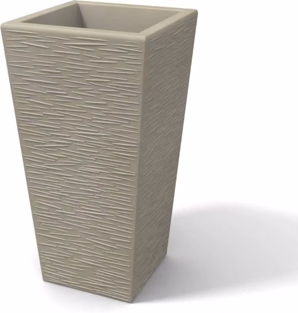 Vaso moderno rettangolare KLORIS modello Egizio in resina colore beige con finitura rustica, Altezza: 90 cm