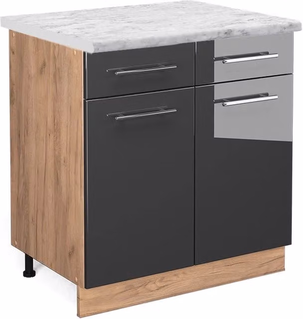 Mobiletto base per cucina Fame-Line Antracite lucido/Rovere dorato 80 cm, PL Marmo Vicco