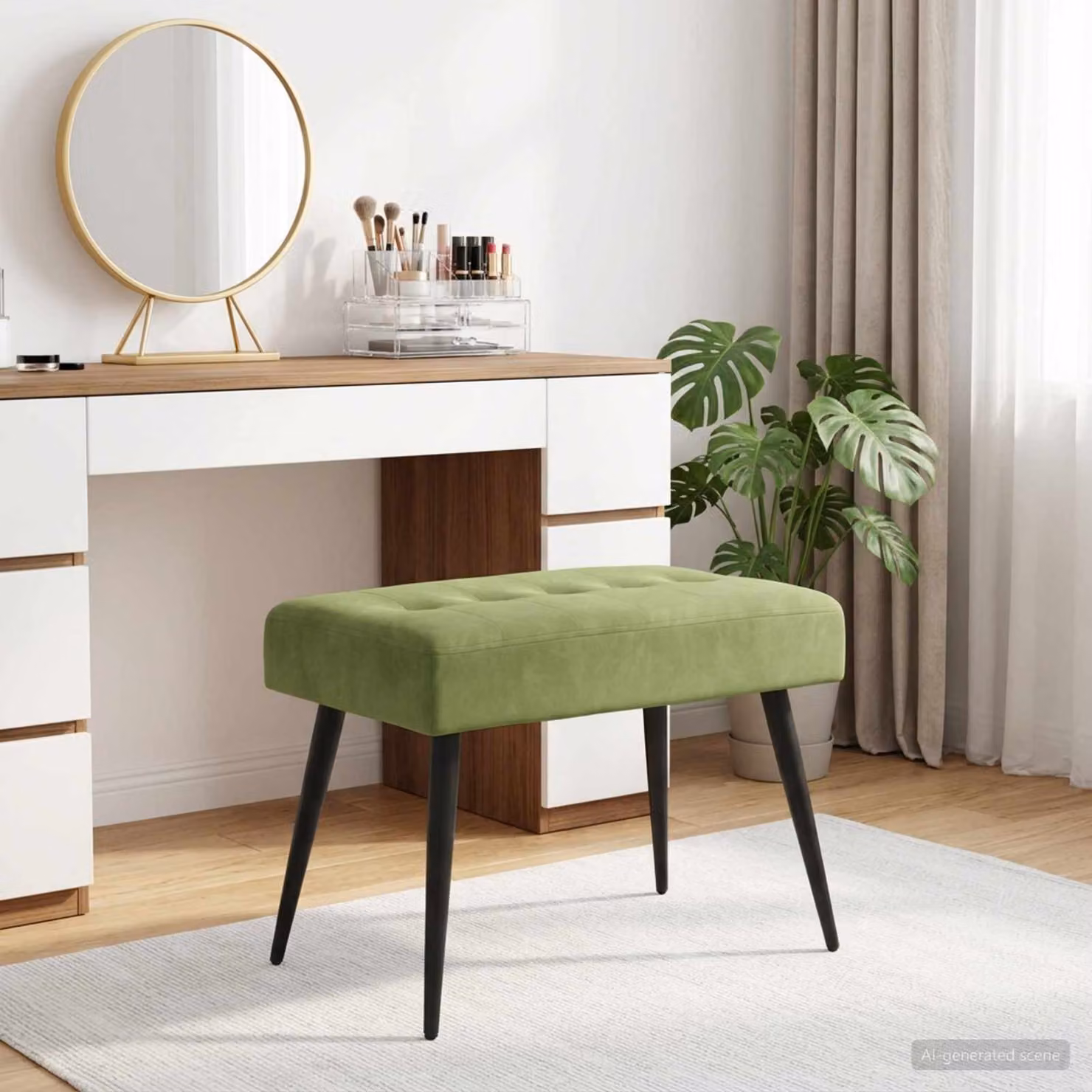 Panchina moderna vidaXL in velluto verde con bottoni imbottiti L: 60 cm, P: 40 cm, H: 45 cm
