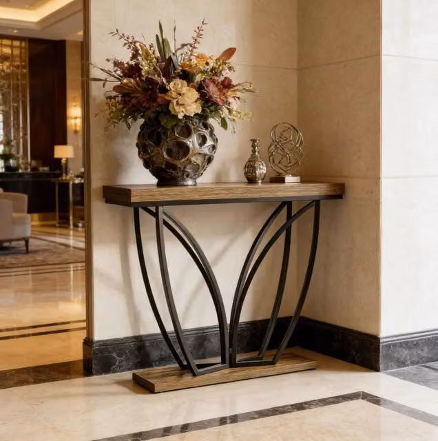 Consolle rustica in MDF con struttura metallica 105x30 cm per soggiorno e ingresso