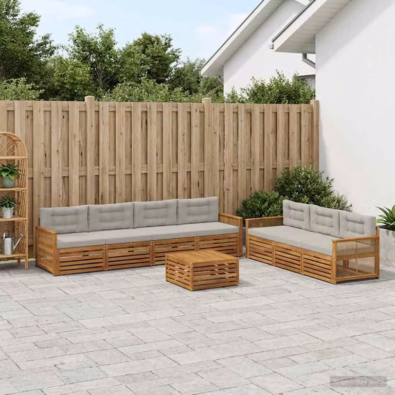 Set di divani da esterno vidaXL 8 pz in legno di acacia con cuscini beige e grigio per giardino e terrazza