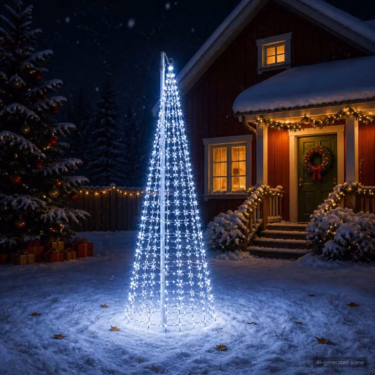vidaXL Luci per albero di Natale con picchetti e asta per bandiera