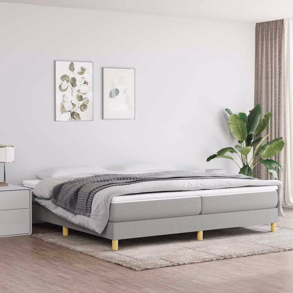 vidaXL Letto Ibrido con Giroletto a Molle e Materasso in Tessuto Grigio e Bianco L/P: 200 x 200 cm