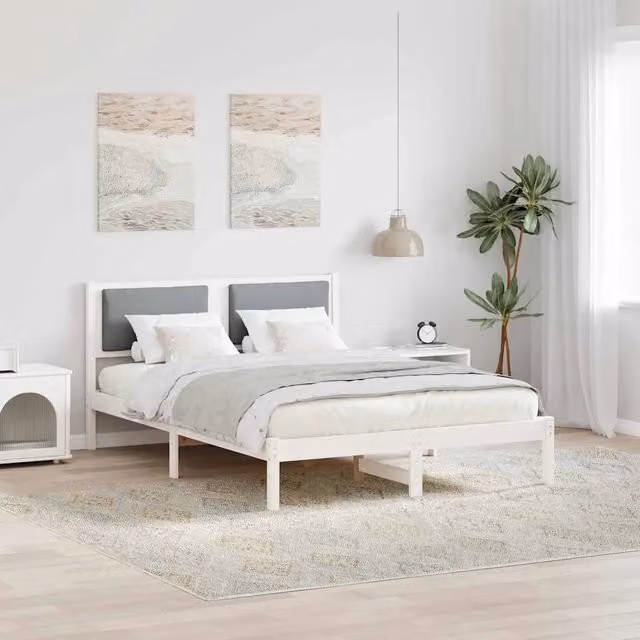 Struttura letto in pino massello vidaXL Grigio e Bianco L/P/H: 195.5 x 140.5 x 85.5 cm – 1