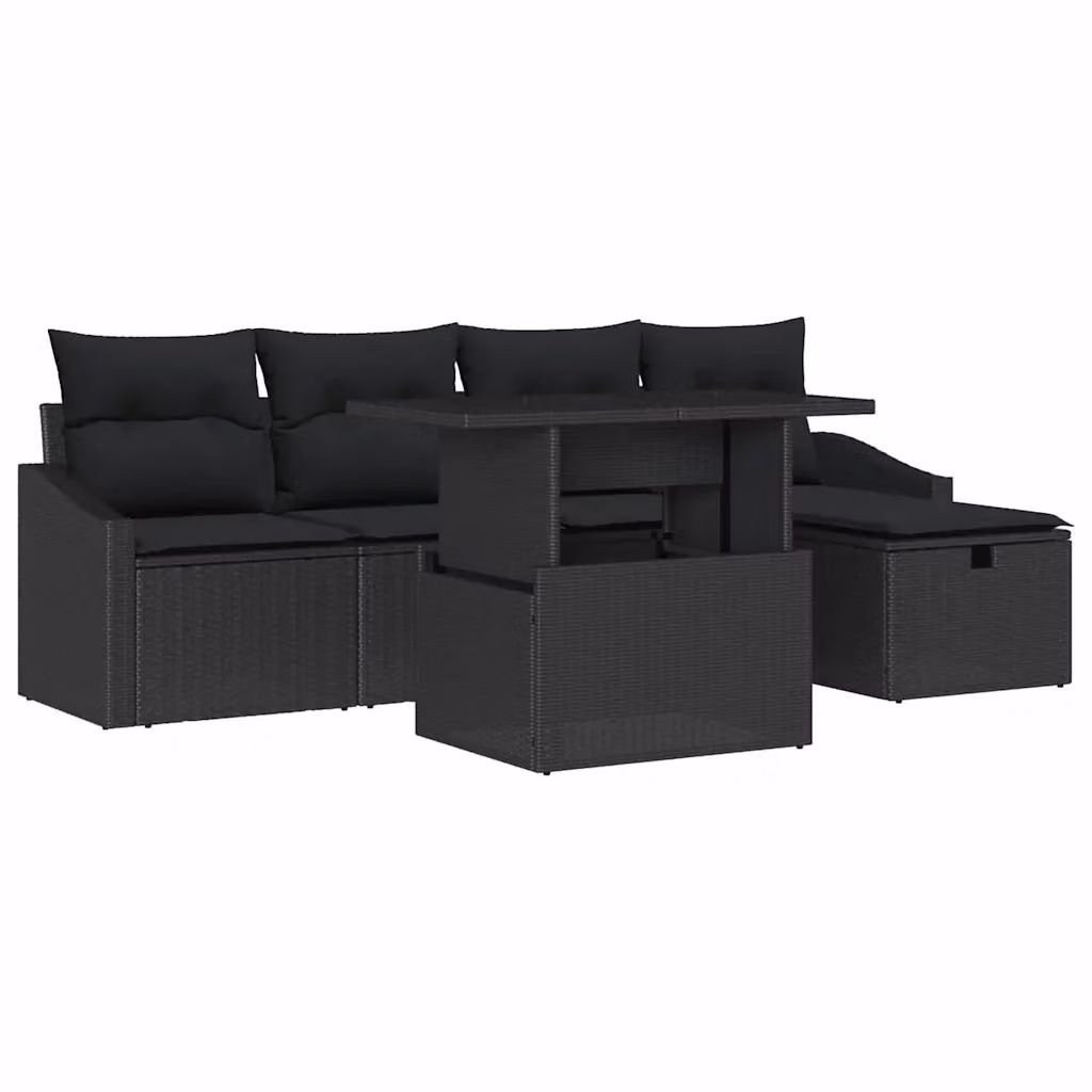 Set Divano da Giardino a L vidaXL in Polyrattan Nero con Cuscini e Tavolino con Pouf 6 Pezzi – 2