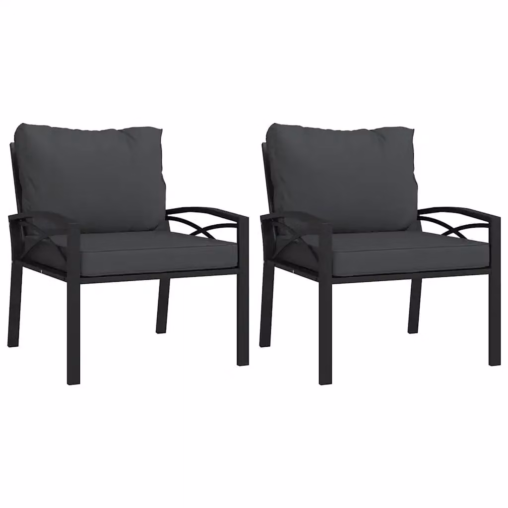 Set di 2 sedie da giardino vidaXL con cuscini grigi e braccioli in acciaio verniciato a polvere L: 68 cm, P: 76 cm, H: 79 cm – 2