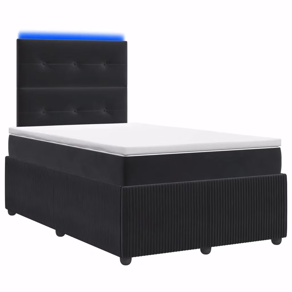 Letto Box Spring vidaXL in Velluto Nero con Materasso Ibrido e Illuminazione LED L/P: 120 x 200 cm – 2