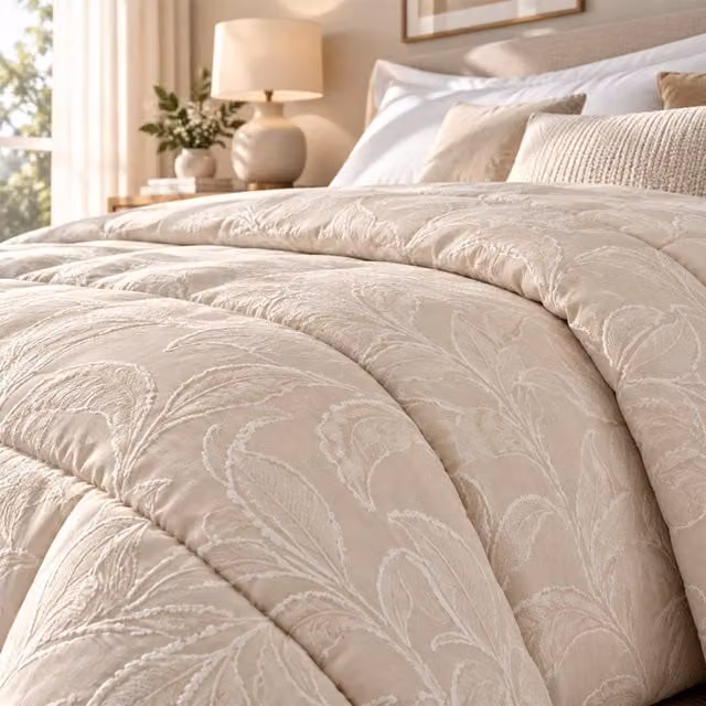 Trapunta matrimoniale microfibra foglie beige