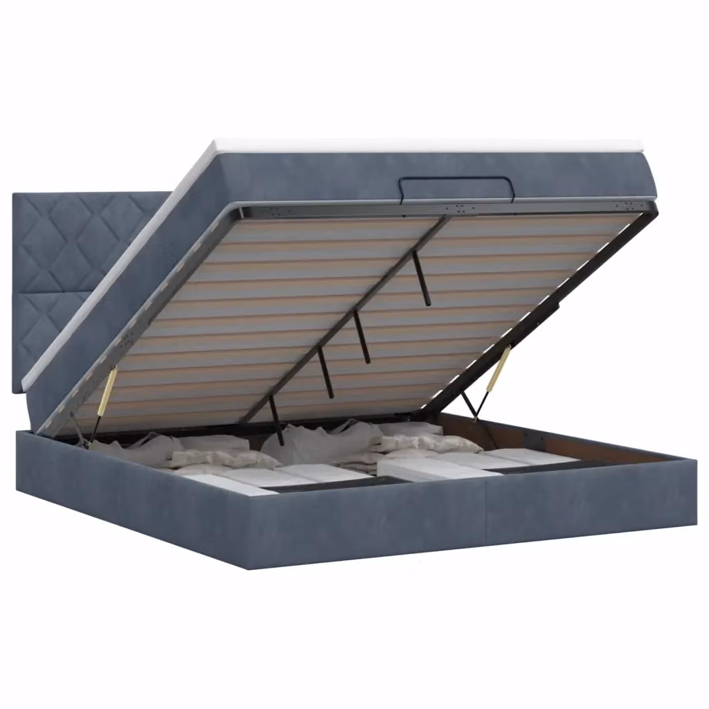 Letto ottomano moderno vidaXL in velluto grigio con contenitore e materasso a molle L: 140 cm, P: 190 cm, H: 88 cm – 2