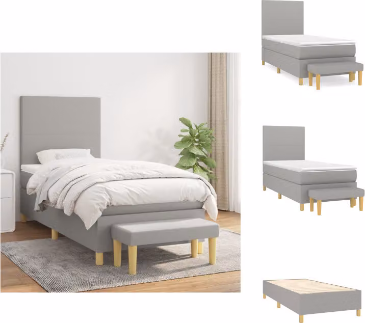 vidaXL Letto a molle con materasso grigio chiaro 100x200 cm in tessuto - Letti & strutture letto