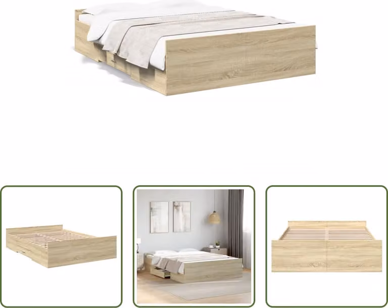 The Living Store Struttura letto con cassetti rovere Sonoma 140x190cm materiale legno