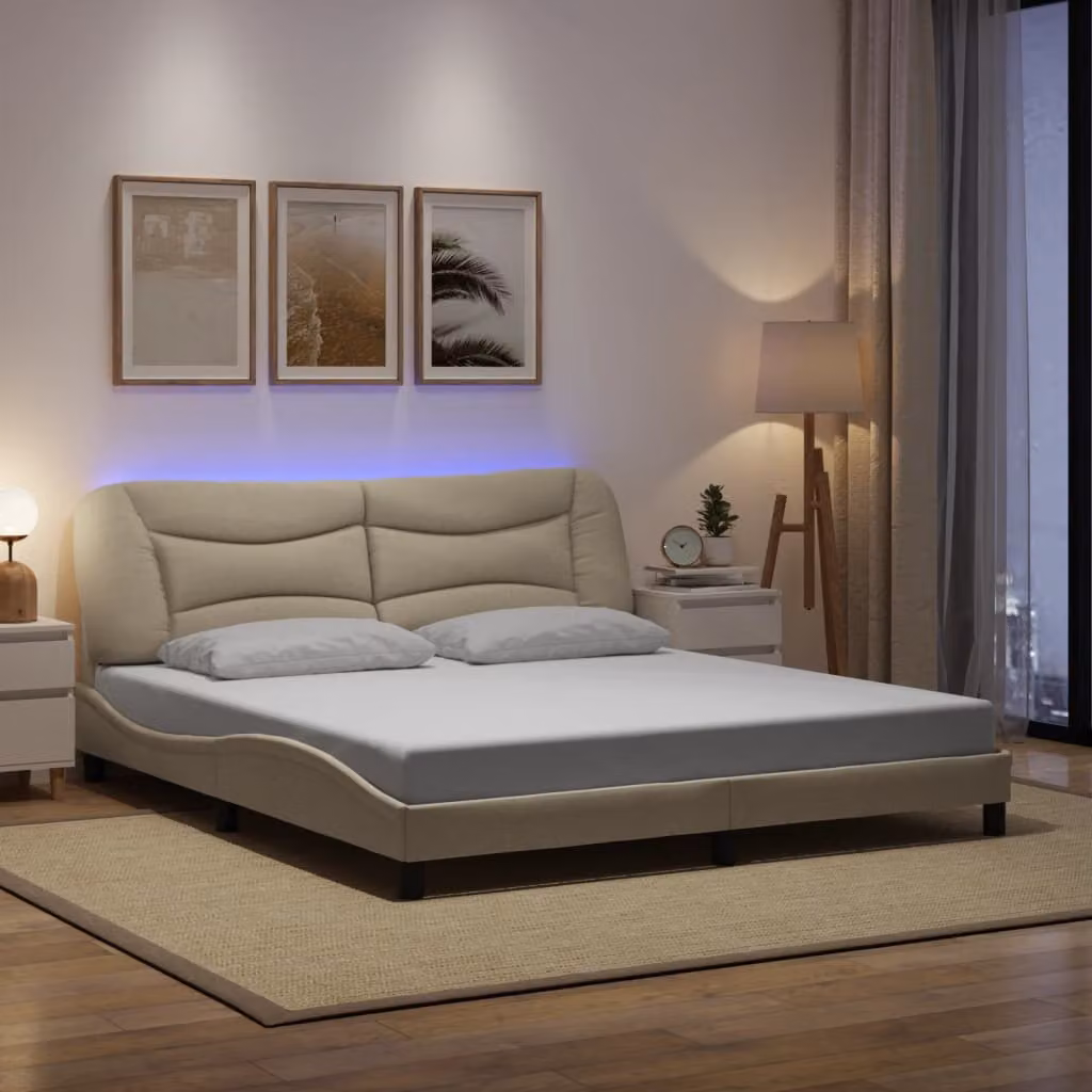 vidaXL Giroletto Hvar con LED e porta USB in tessuto beige, L 180 x P 200 cm – 1