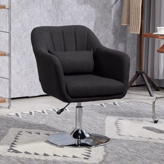 Poltrona girevole REDOM nera con braccioli e regolazione altezza, L: 60 cm, P: 60 cm, H: 79-91 cm – 1