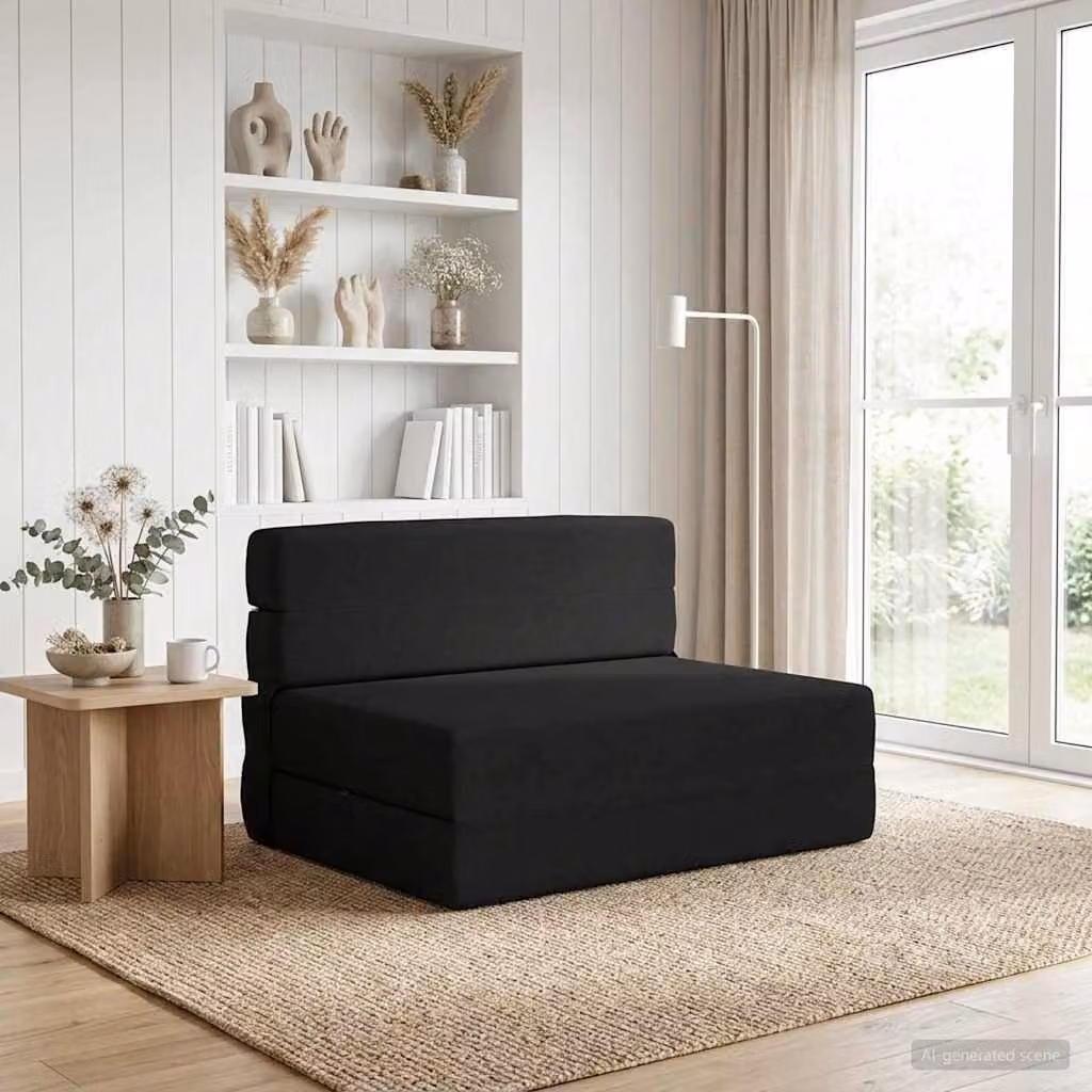 vidaXL Divano Letto Pieghevole Moderno in Tessuto Nero L: 72 cm, P: 70 cm, H: 60 cm