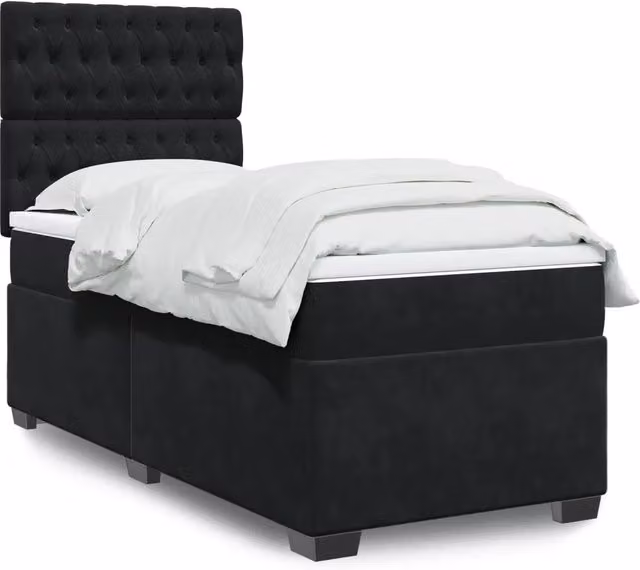Letto Ibrido vidaXL con Giroletto a Molle e Materasso in Velluto Nero e Bianco L/P: 200 x 80 cm