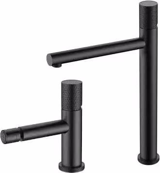 Set di miscelatori per lavabo alto e bidet Gemini con leva zigrinata colore nero opaco – 1