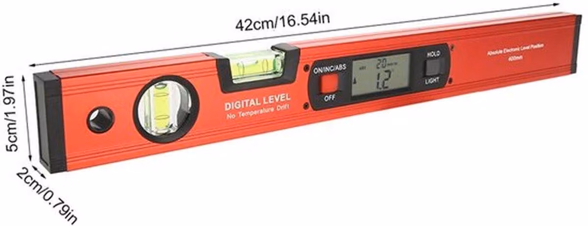 Livella digitale da 40 cm - Display LCD - Base magnetica - Goniometro - Livello orizzontale/verticale -