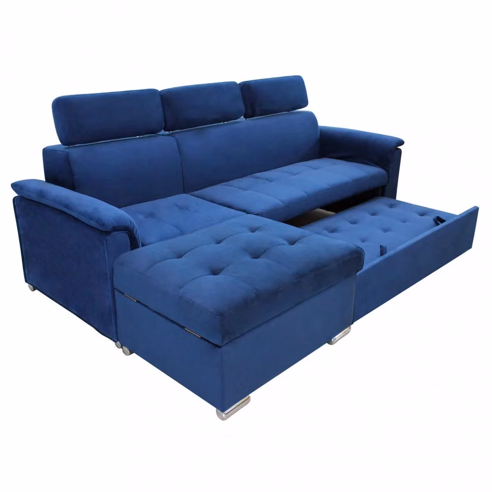 Divano Letto Angolare Derrick GIORDANOSHOP in Tessuto Blu con Contenitore, L/P/H: 234 x 148 x 84 cm – 2