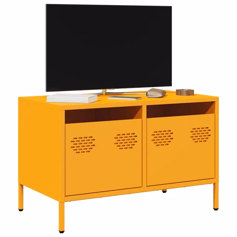 Mobile TV vidaXL in metallo giallo, stile industriale, L: 68 cm, P: 39 cm, H: 43,5 cm