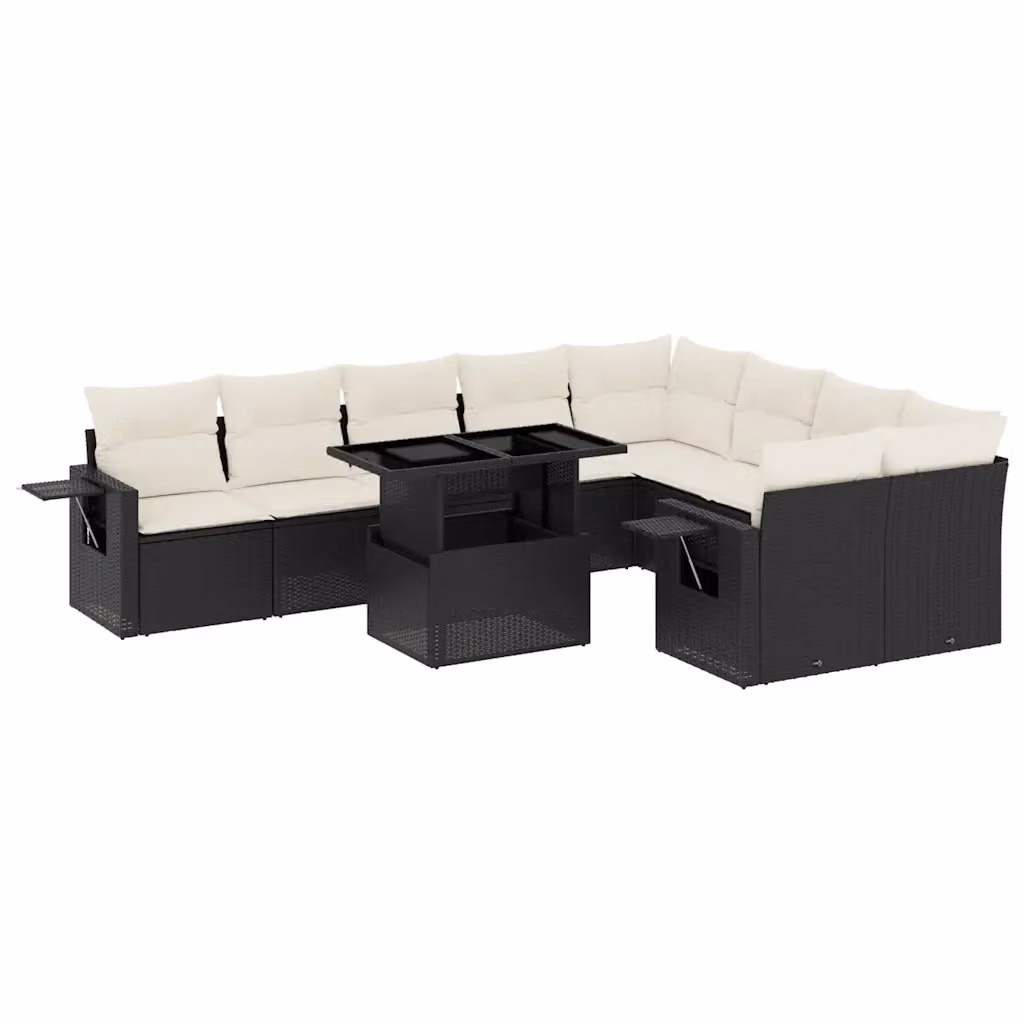 Set di Divani da Giardino vidaXL 10 Pezzi con Cuscini e Tavolino, Polyrattan e Acciaio Nero e Bianco – 2