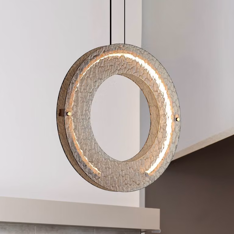 Viokef Lampada LED a sospensione Tamara, color ambra, Ø 40 cm, vetro/metallo Tamara, Crema / Ambra, Soggiorno / Sala da pranzo, Vetro, Moderno