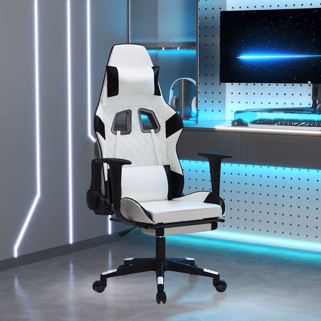 Sedia da Gaming vidaXL con Poggiapiedi in Similpelle Bianco e Nero