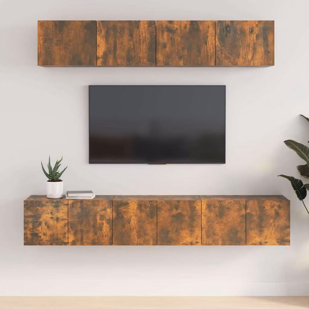 Set di mobili porta TV vidaXL in legno multistrato color rovere fumo, design classico a parete per soggiorno, L: 80 cm, P: 30 cm, H: 30 cm – 1