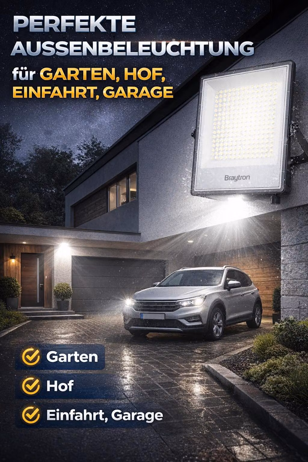 Proiettore LED Braytron 300W per esterni IP65 – Proiettore super luminoso con selezione della temperatura di colore 3000K–6500K, fino a 3300 lm, proiettore LED impermeabile in alluminio, proiettore per esterni