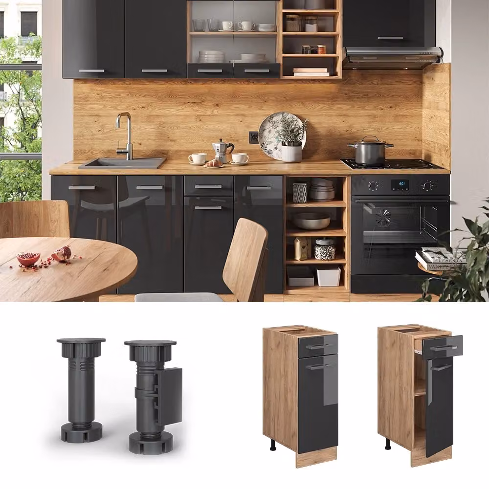 Mobiletto base per cucina Vicco R-Line Antracite lucido e Rovere dorato L: 30 cm – 2
