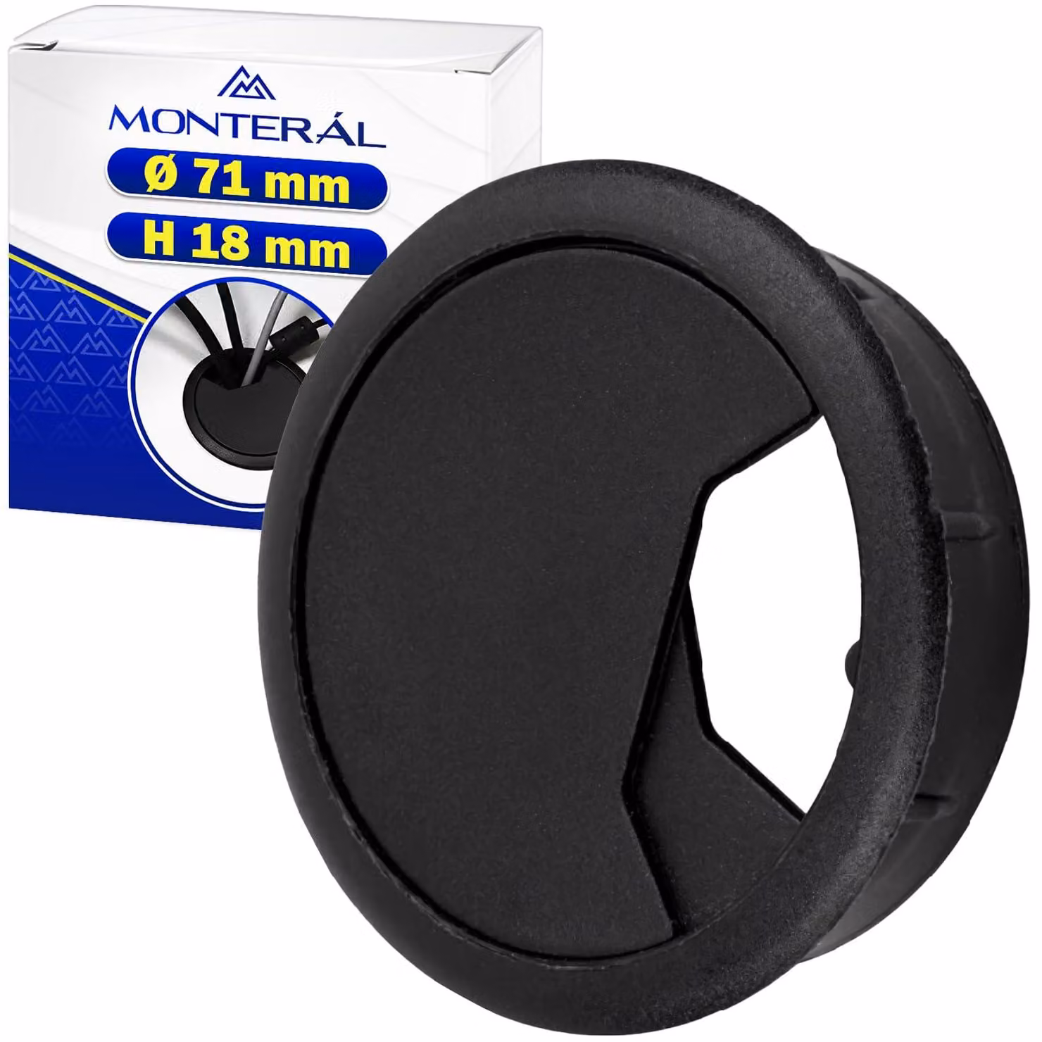 Passacavo per scrivania, diametro 60/71 mm, altezza 18 mm, colore nero