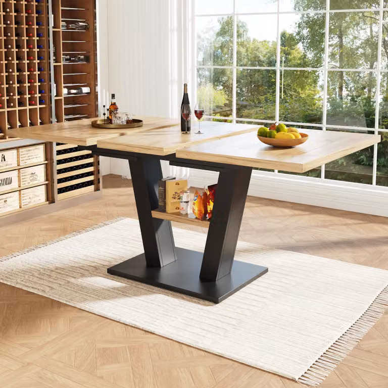 Tavolo da pranzo telescopico Fortuna Lai (118-157×70×75 cm), tavolo, tavolo da cucina, tavolo allungabile, allungabile fino a 118-157 cm grazie a pannelli interni inseribili, per cucina e soggiorno, tavolo da pranzo color legno
