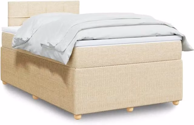 Letto a molle con materasso ibrido vidaXL in tessuto beige e bianco L/P/H: 120 x 200 cm