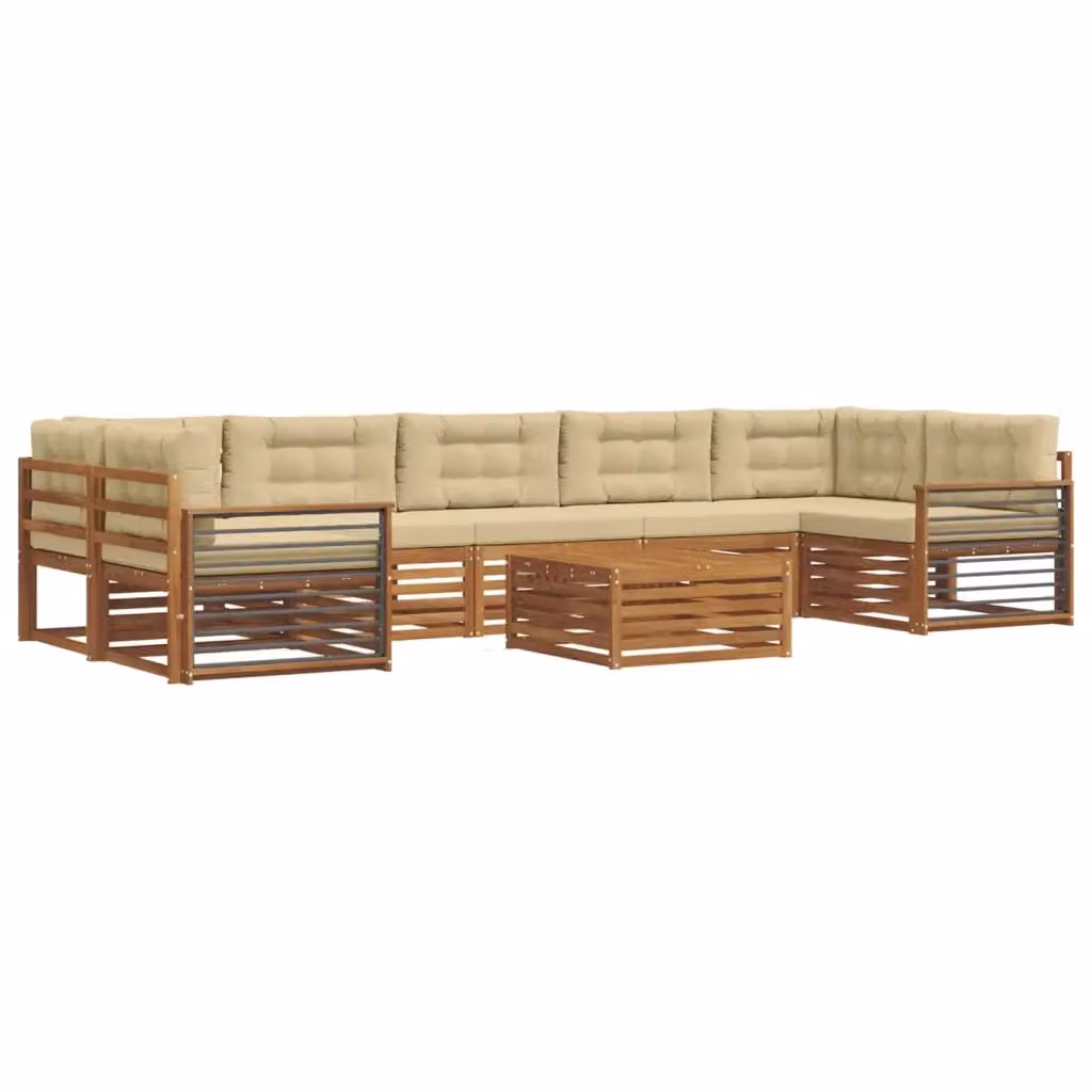 Set di divani da esterno a L vidaXL in legno di acacia con cuscini beige e tavolino da giardino – 2