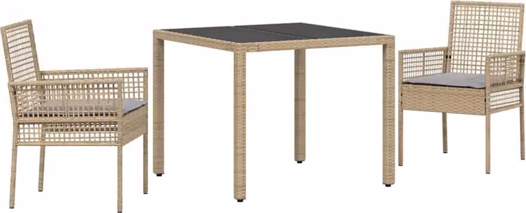 Set da Pranzo per Giardino 3 pcs Beige polyrattan