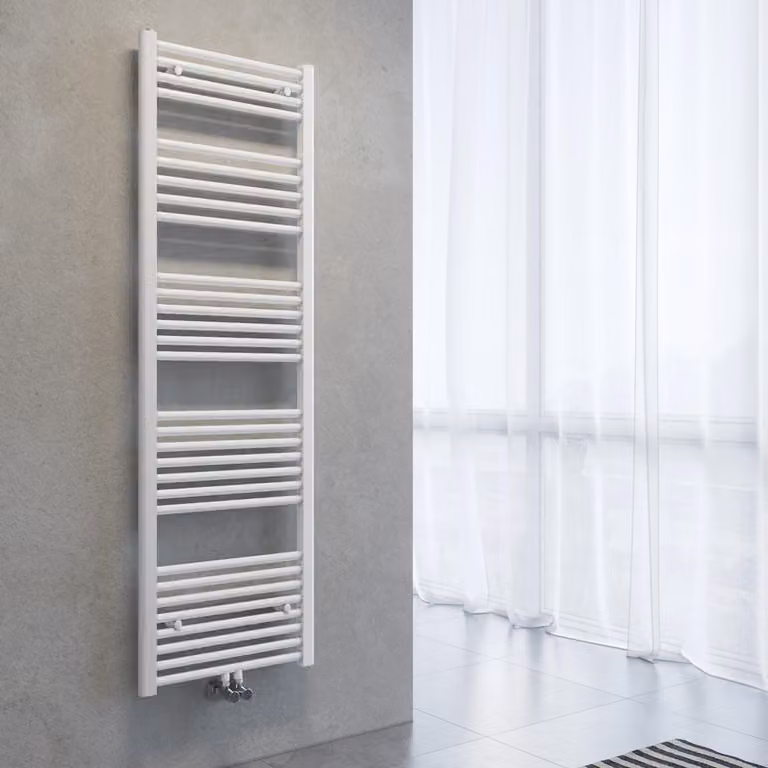 Radiatore asciuga-asciugamani SONNI, dimensioni 1600 x 500 mm, colore bianco, sistema di riscaldamento ad acqua calda, senza resistenza elettrica