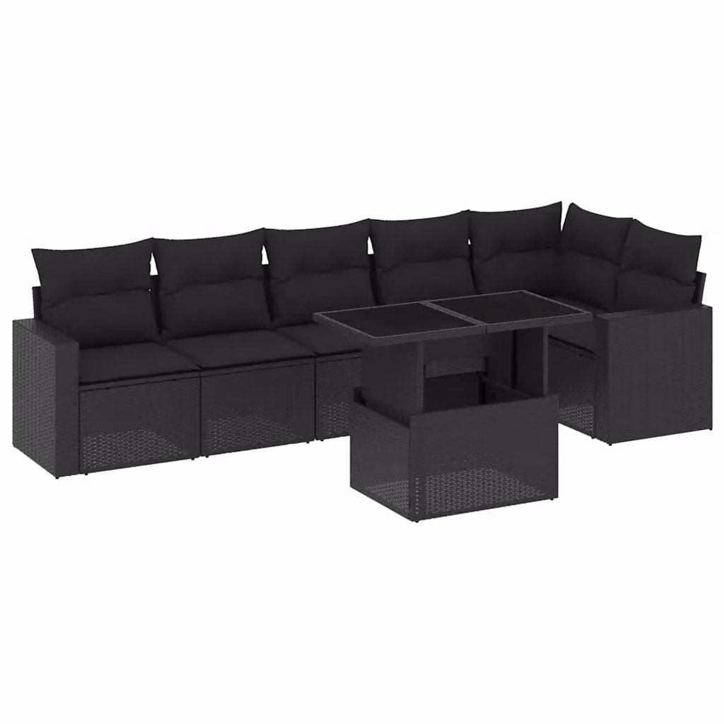 vidaXL Set Divani da Giardino a L con Cuscini 7pz Nero in Polyrattan e Acciaio – 2