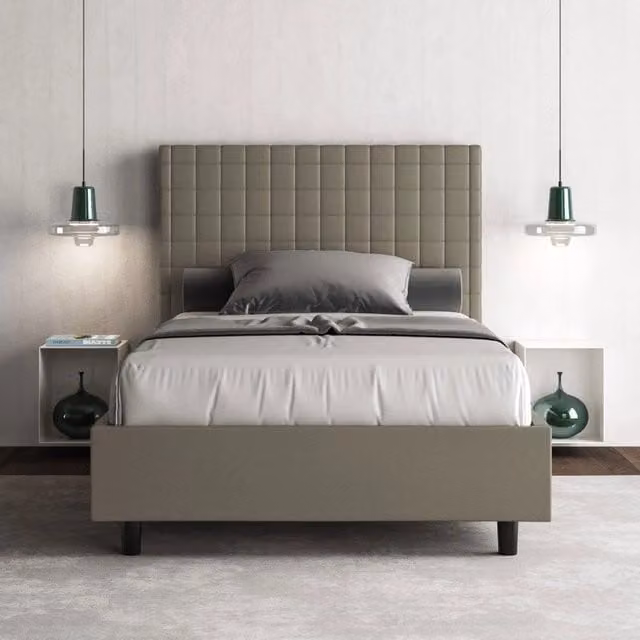 Letto imbottito Sunny Ityhome in similpelle color beige con rete, L/P/H: 130 x 200 x 122 cm