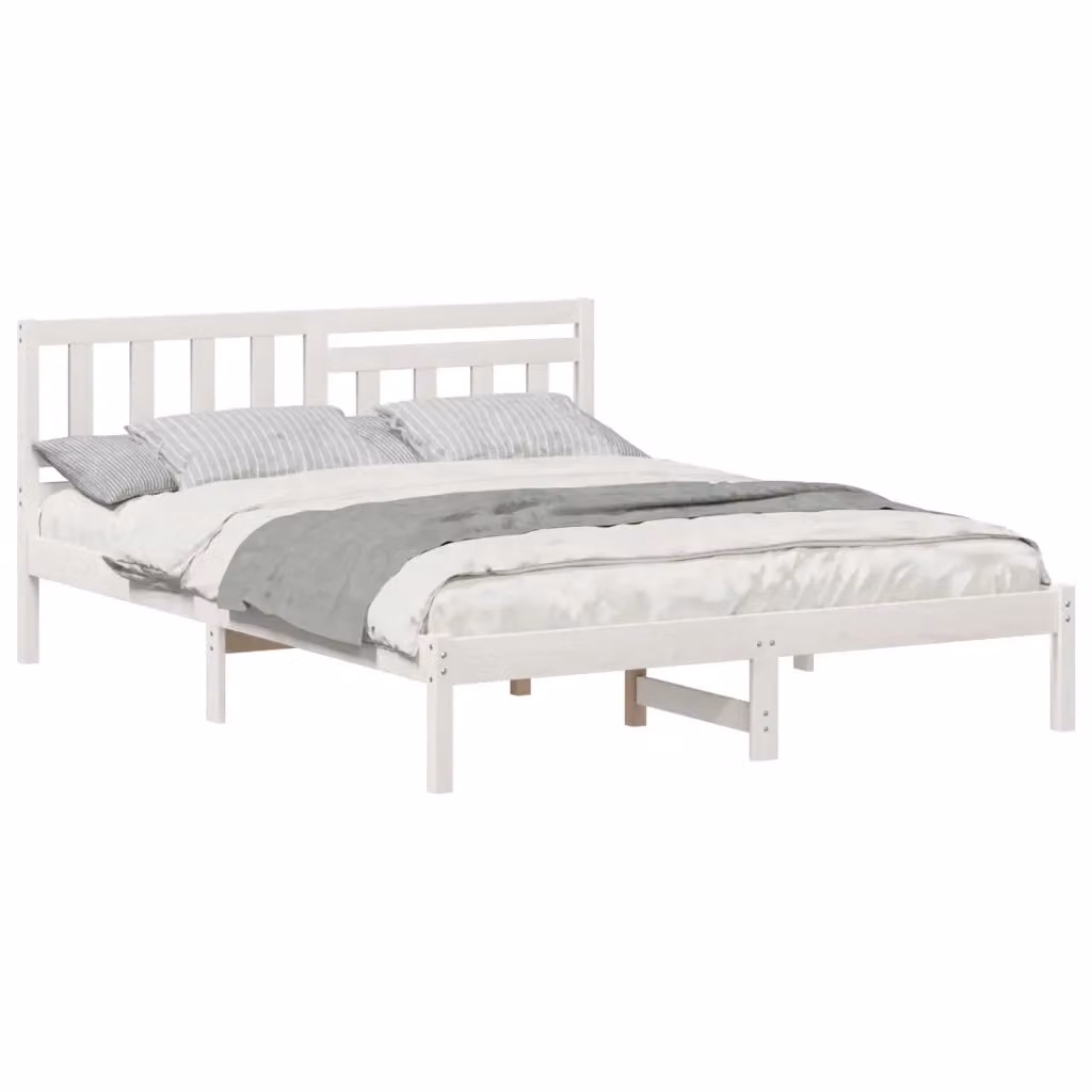 Struttura del letto moderna in pino massello bianco vidaXL L/P/H: 205.5 x 140 x 80.5 cm – 2