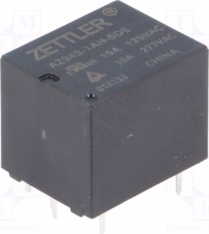 1 relè: bobina elettromagnetica, alimentazione: 5 VDC, 15 A / 125 VAC, modello: AZ943-1AH-5DE