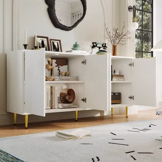 Credenza e madia moderna OKWISH bianca con dettagli oro per soggiorno e camera da letto L/P/H: 160 x 40 x 80 cm