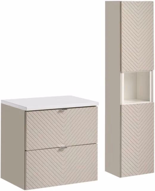 Insieme AOKI: mobile sottolavabo con cassetti 60cm + piano lavabo bianco + colonna di stoccaggio