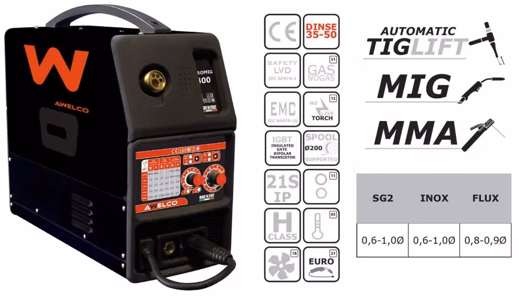 Saldatrice Inverter Awelco Mikromig 1800 EURO MIG MMA TIG Colore Nero – 2
