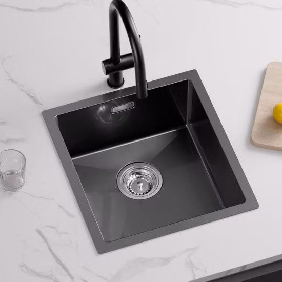 Ibenzoa® Lavello da cucina antracite, 40x44x19 cm – Lavello angolare in acciaio inossidabile, 35x39x18 cm, spessore 3 mm, rivestimento nanotecnologico, riduzione del rumore, set di scarico, senza foro per rubinetteria