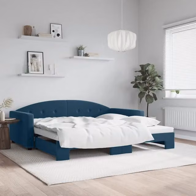 Divano Letto Moderno vidaXL in Velluto Blu con Letto Estraibile per Soggiorno e Camera da Letto L/P/H: 222 x 110 x 75 cm, Letto Estraibile 100 x 200 cm